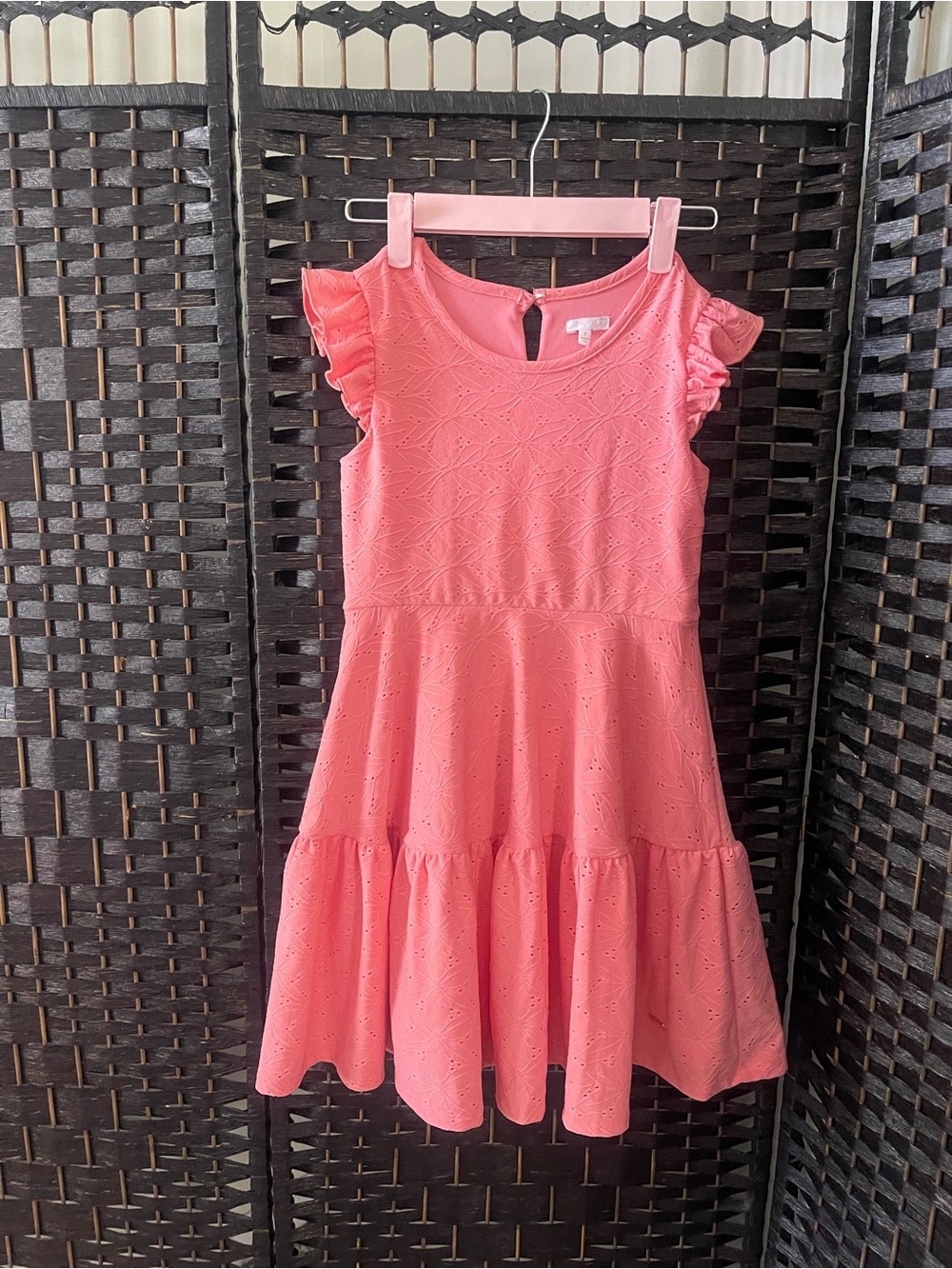 Source Unknown Coral Pink Eyelet Ruffle Sleeve Dress for Girls
